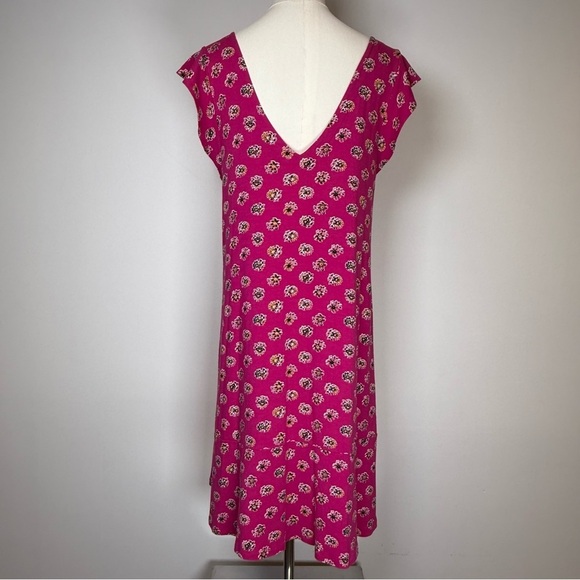 LOFT Ann Taylor Pink Floral Flutter Sleeve V-Neck Dress Women’s Size Medium - Picture 6 of 8